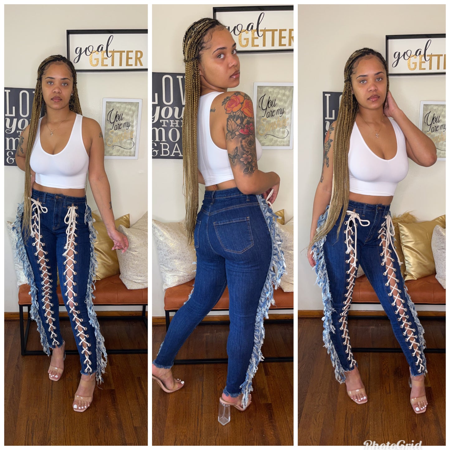 Tie Up Distressed Jeans